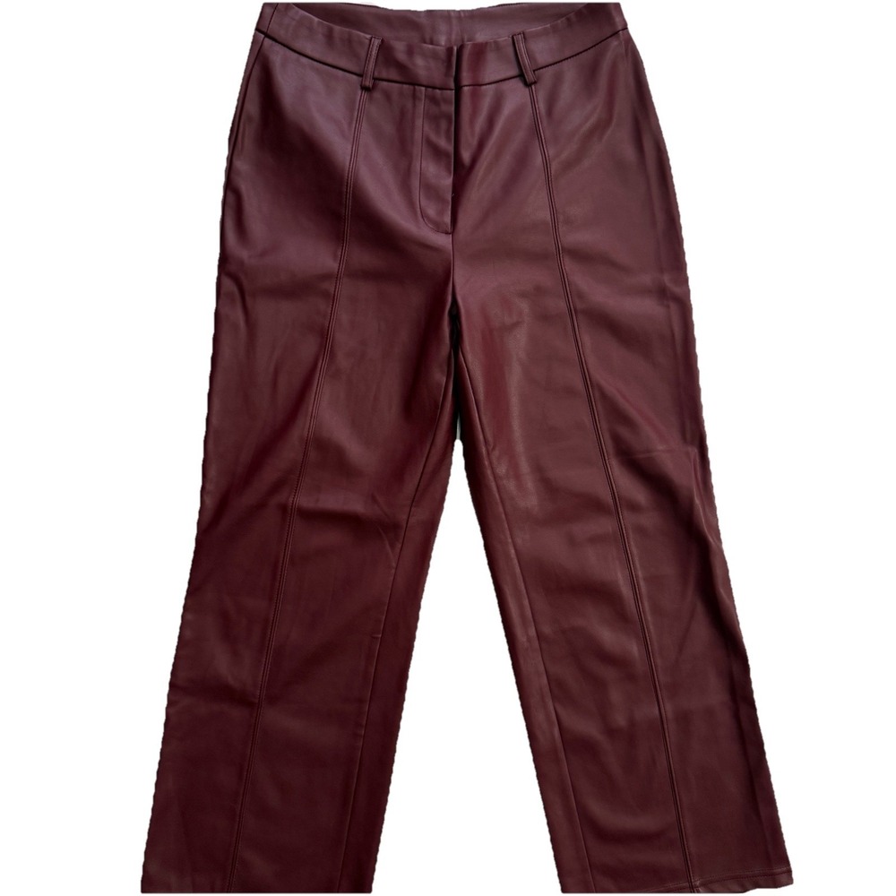 7 For All Mankind Women's M Burgundy Faux Leather Straight Leg Pants‎